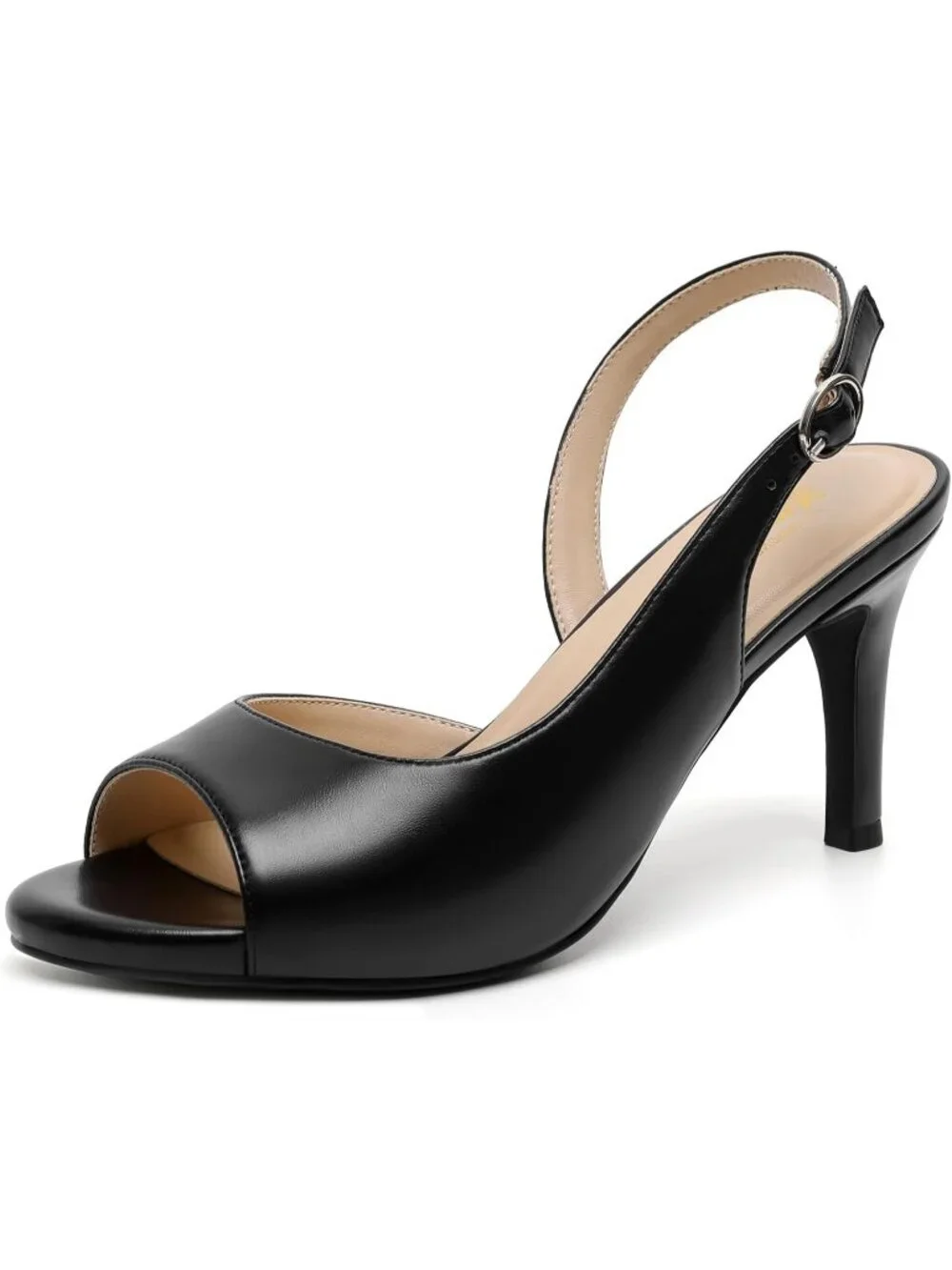 Women's Black Pu Peep Open Toe Heel Pumps Comfortable Slip On Party Dress Shoes